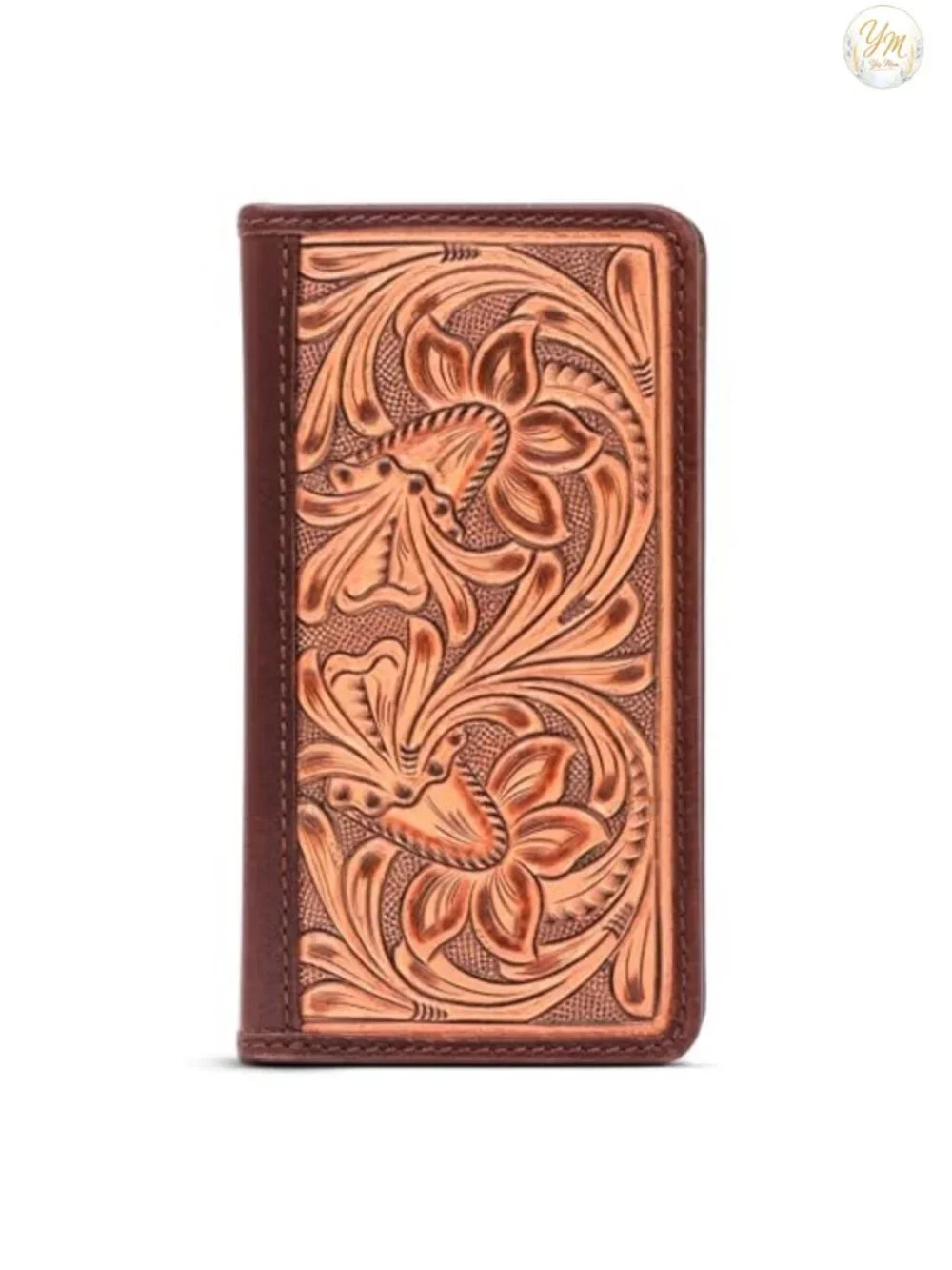 Full-Grain Buffalo Leather Floral Tooled Long Bifold RFID Wallet